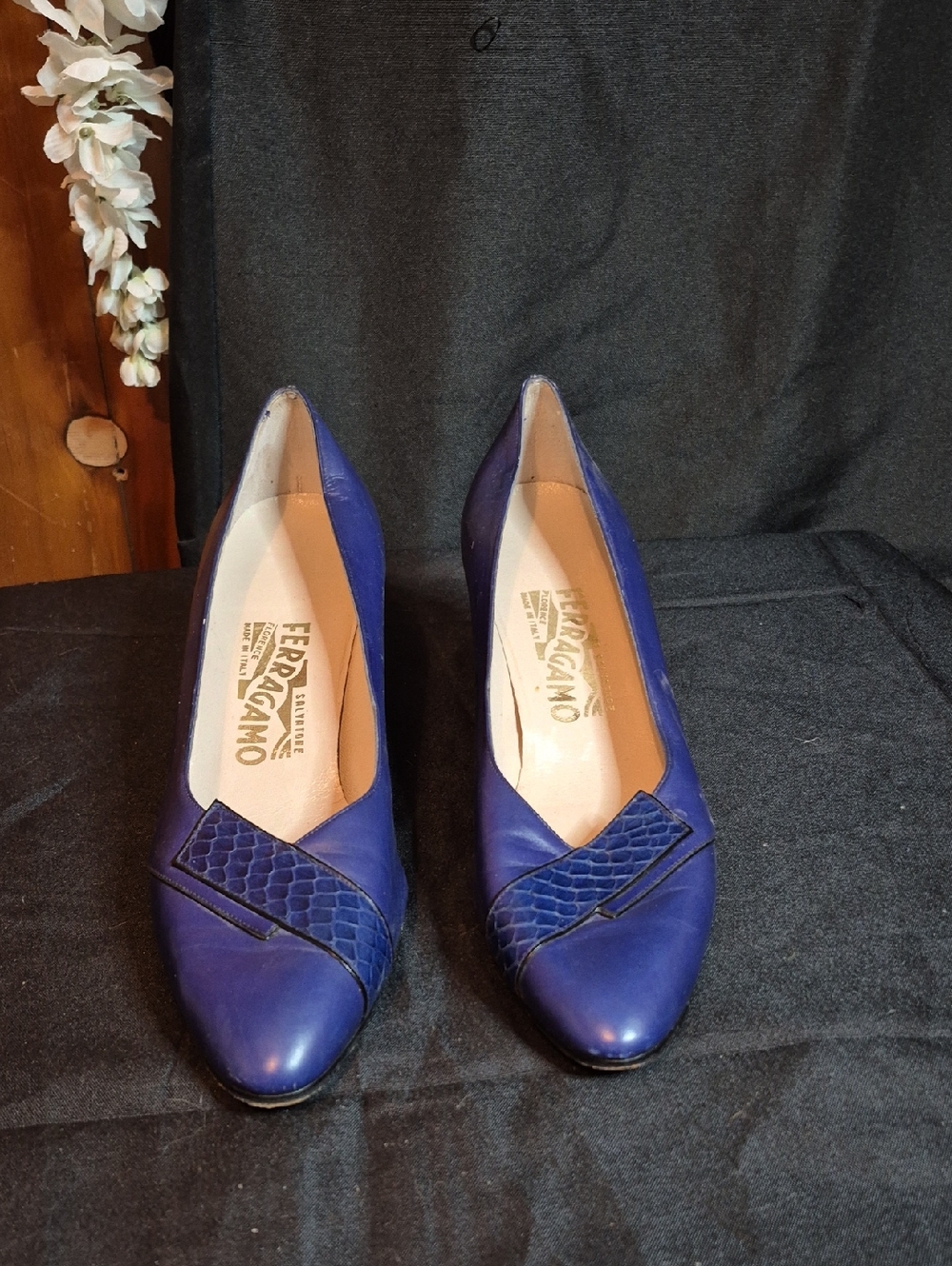 Salvatore Ferragamo Purple-Blue Leather Pointed Toe Pumps